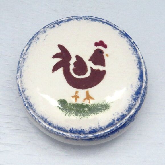 Handmade Ceramic Rooster Lidded Trinket Dish For Jewelry, Candy, Kitchen - Picture 1 of 7